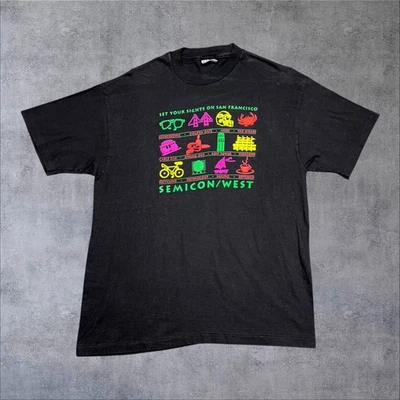 Camiseta negra grande vintage años 90 San Francisco Semicon West Destination Tours para hombre Foto 1 de 4