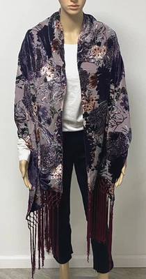 Nuevo con etiquetas Mantón Rara Avis por Iris Apfel Velvet Burnout Flecos Púrpura Missy 70"x24" Foto 1 de 4