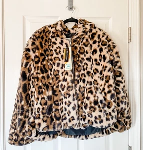 NWT C&C California Faux Fur Leopard Oversized Hooded Jacket Medium - Picture 1 of 3