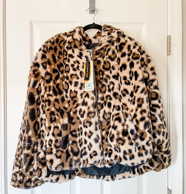 NWT C&C California Faux Fur Leopard Oversized Hooded Jacket Medium - Image 1 of 3