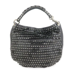 JIMMY CHOO Studs Leather Shoulder Bag Hand Bag Black Authentic Used F/S - Picture 1 of 24