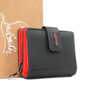 Christian Louboutin Black Leather Fold Wallet Compact Unused - Picture 1 of 9
