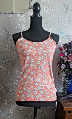 BNWT Peacocks Spaghetti Strap Stretch Vest Top Sleeveless Orange Floral UK 12 40 - Image 1 of 4