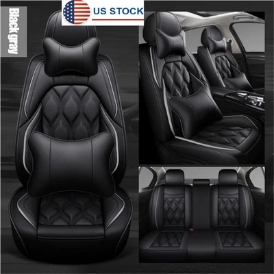 Capas de assento de carro universais de couro ecológico resistentes ao desgaste em forma de folha de luxo pretas - Imagem 1 de 4