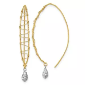 14K Solid Two Tone Gold Wire Wrapped Dangle Earrings - Picture 1 of 4