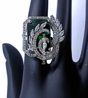 CZ AD Silver Plated Women Party Moldavite  Gemstone Ring 7-10 Adjustable Ring NK - Imagem 1 de 4