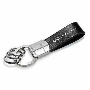 Infiniti Logo Black Leather Stripe Round Hook Metal Key Chain