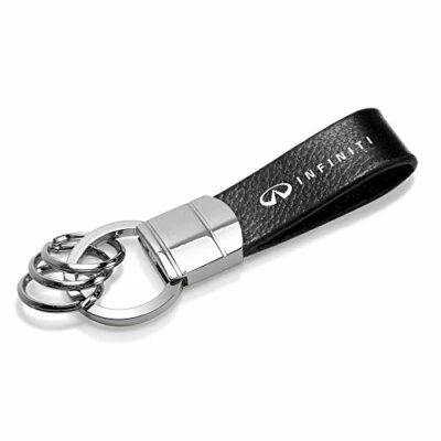 Infiniti Logo Black Leather Stripe Round Hook Metal Key Chain - Image 1 of 4