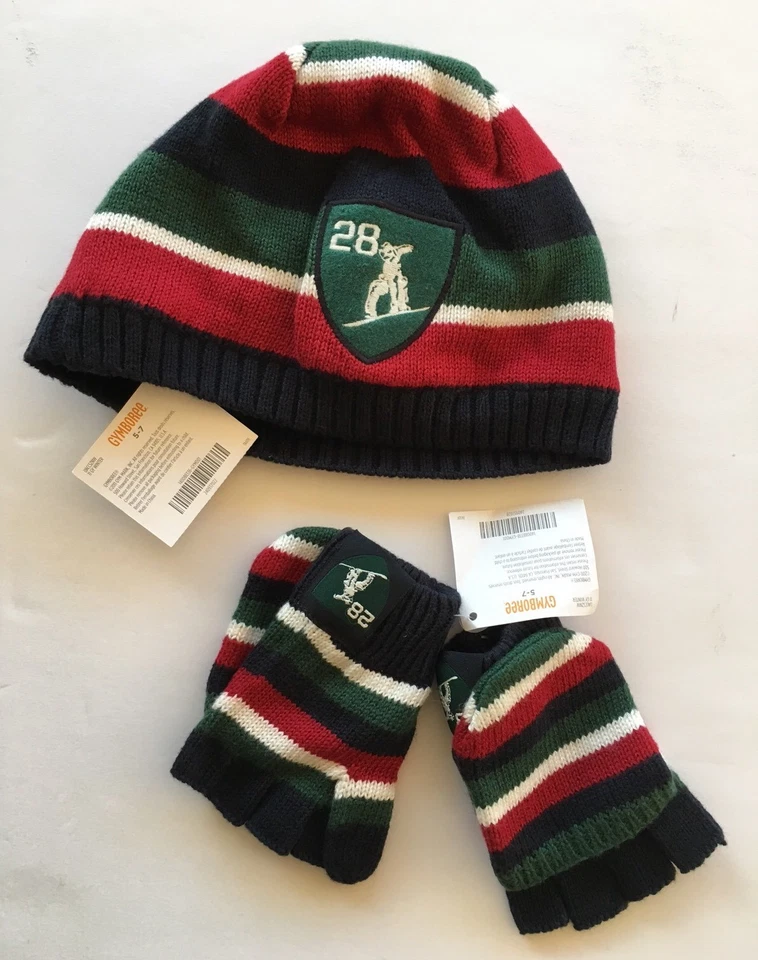 NWT Gymboree Snow Chillin 5-7 Fleece Lined Sweater Hat Fingerless Glove Mittens - Image 1 of 1