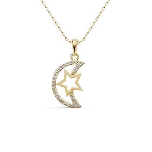 Funkelnder Mond und Stern Anhänger in 8/14/18K in Gelb-, Weiß-, Roségold PARGOLD - Bild 1 von 24