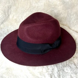 Nordstrom Girls/Teens Short Brim Wool Panama Hat Burgundy ~ Adjustable Fit NEW - Picture 1 of 11