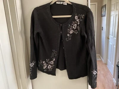 VTG Woman Paul Harris Design Black Beaded Embroidered Cardigan Size M - Image 1 of 4