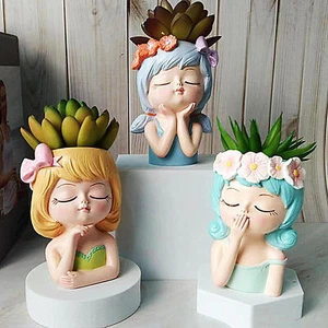 Small Girl Head Planter Girl Face Head Flower Planter Face Planter Succulent Pot - Picture 1 of 16