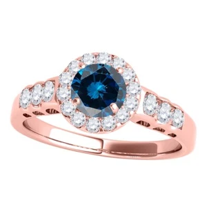 1.50 Ct. Halo Blue Diamond Engagement Ring In 14k Solid Gold For Woman Best Gift - Picture 1 of 18