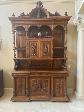 Antique French Walnut Sideboard Ca 1880 Heavily Carved Professionally Restored Cover