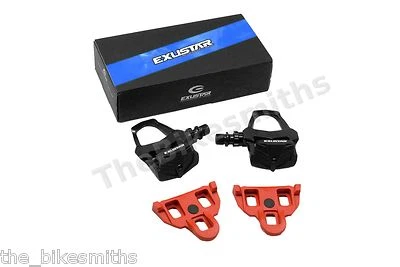 Exustar PR15 Black SPD-SL Clipless Road Bike Pedals w/Cleats fit Shimano SM-SH11 - Image 1 of 4