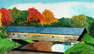 Hammond Covered Bridge, Otter Creek, Pittsford Vermont. Tarjetas de notas artísticas de acuarela - Imagen 1 de 2