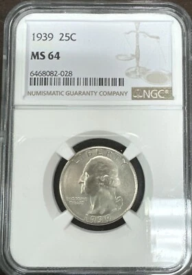 1939 MS 64 WASHINGTON QUARTER NGC - Image 1 of 4