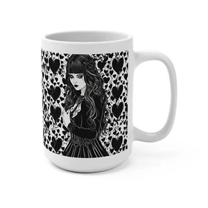 GOTHIC Black Hearts Valentines Coffee Mug 15oz Girlfriend Gift - Picture 1 of 5