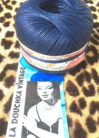 FRENCH 1920s BLUE HEMP WAXED CORD THREAD~ 1 SPOOL ~MADE IN FRANCE~NEW & TAG~100g Cover