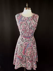 TOMMY HILFIGER Size 12 A-Line Dress Pink Blue Paisley Sleeveless Lace - Picture 1 of 6