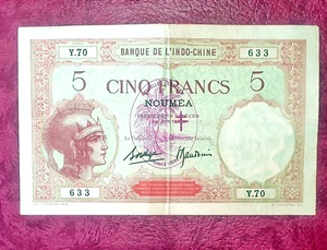 NUEVO HEBRIDAS 5 FRANCOS (1941-45) EDICIÓN DE SOBREIMPRESIÓN P-7 ~ PRECIOSO BILLETE DE GRADO CRUJIENTE - Imagen 1 de 2