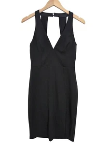 Lulus Bodycon Dress Womens M Black V-Neck Open Back Cocktail Party Office Siren - Picture 1 of 12