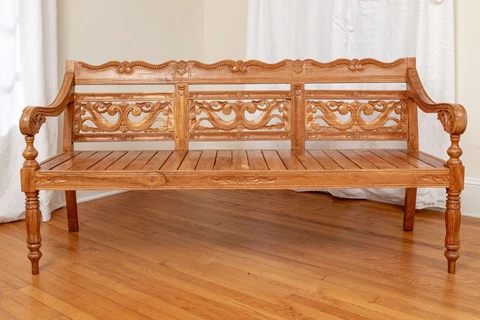Intricately Carved And Detailed Wooden French Provincial Bench Cover