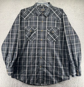 Pendleton Button Up Mens L Frontier Gray Pearl Snap Western Plaid Shirt - Picture 1 of 9