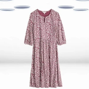 Ex Seasalt Women's 3/4 Sleeve Printed Jersey Dress in Pink Carved Floral - Picture 1 of 6