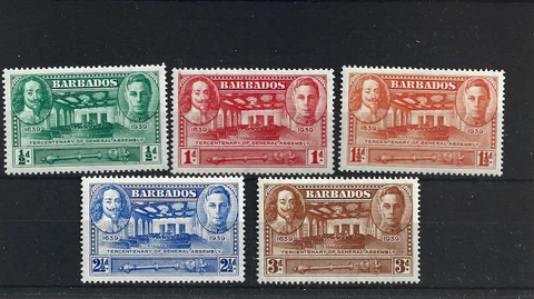 BARBADOS GVI 1939 Set of 5, Sg 257/261, Mounted Mint. {AV3125-29} Cover
