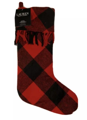 NWT RALPH LAUREN Red Black BUFFALO CHECK PLAID 17” Christmas Stocking - Image 1 of 3