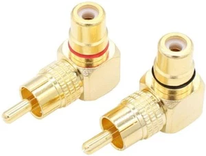Adaptador conector RCA macho a hembra 2 piezas ángulo recto 90 grados chapado en oro - Imagen 1 de 8