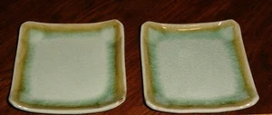 Lot of 2 Small Square Pottery Dishes Crackle Glaze Mint Green Gold Brown - Picture 1 of 5