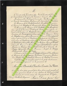 FAIRE PART DECES +  Anatole comte des NOS + 1890 Clivoy, Mayenne + de Quénetain - Picture 1 of 1