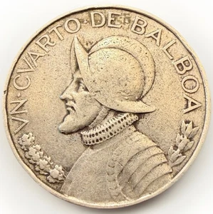 1947 Panama 1/4 Quarter Balboa VF+ 90% Silver Coin Low Mintage - KM #11.1 - Picture 1 of 4