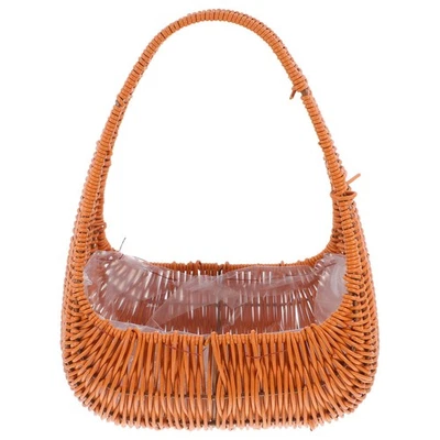  Borsa intrecciata in rattan imitazione, borse di paglia, cestini di vimini con - Immagine 1 di 4