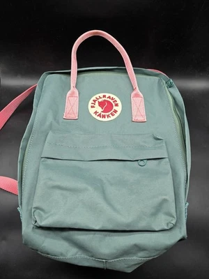 Mini zaino Fjallraven Kanken in tela verde gelo teal e rosa pesca 10" 26 cm - Immagine 1 di 4