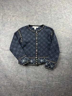 Cárdigan para mujer Nomadic Traders algodón patrón geométrico suéter azul mediano Foto 1 de 4