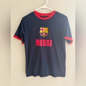 FC Barcelona Leo Messi Soccer Jersey SZ XL Short Sleeve Navy Red Logo Sportswear - Picture 1 of 11