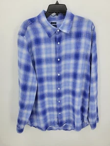 Gap Shirt Mens XL Blue Plaid Linen Button Up Long Sleeve Preppy Casual - Picture 1 of 9