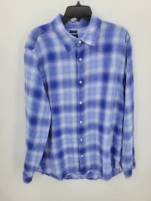 Gap Shirt Mens XL Blue Plaid Linen Button Up Long Sleeve Preppy Casual - Image 1 of 4