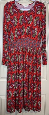 Boden Thea Midi платье женщин размер 10 красный длинным рукавом пейсли печать 10R вязаный новый с Ярлыками - Изображение 1 из 4