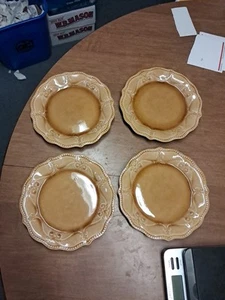 4 The Pioneer Woman PAIGE AMBER CRACKLE Beaded 8.25" Salad Plates Euc+ Bin 204 - Picture 1 of 6