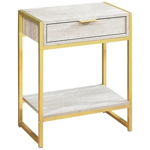 Accent Table Side End Nightstand Lamp Bedroom Metal Beige Marble Look - Picture 1 of 3
