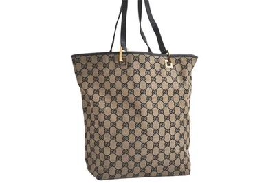 Authentic GUCCI Vintage Tote Hand Bag GG Canvas Leather 0021098 Black 4187N - Image 1 of 4