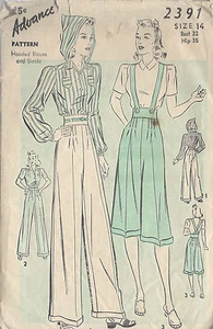 1940s WW2 Vintage Sewing Pattern B32" PANTS & BLOUSE (R763) By Advance - Picture 1 of 2