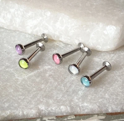 5pc Value Pack Illuminating Stone Labrets Cartilage Stud Internally Threaded - Image 1 of 4