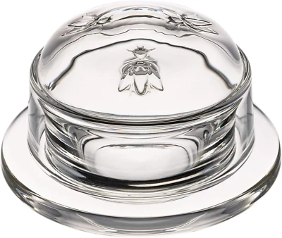 LA ROCHÈRE La Rochere Bee Butter Dish with Lid Embossed French Glass Butter Keeper for Coun