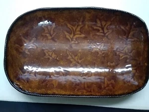Large Ned Foltz Redware Pottery Bowl Oblong 16" Leaf Pattern 2010 - Picture 1 of 8